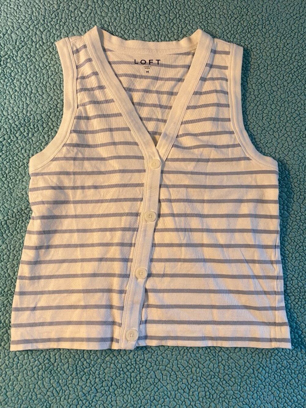 LOFT Medium V-Neck Cardigan Tank Top White & Blue